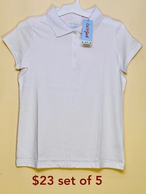 Cat and Jack Girls White Short Sleeves Uniform Polo Shirt, XL (14)